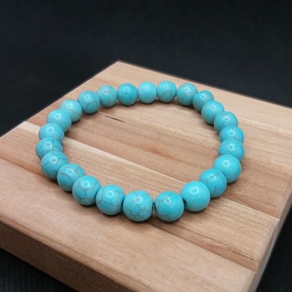 NEW Turquoise Howlite Stone Bracelet Artisan Beaded Bohemian Unisex Stackable - Picture 4 of 9